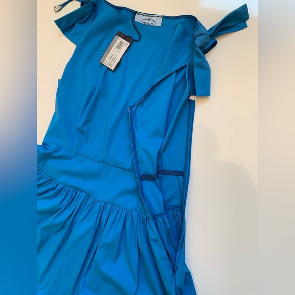 PRADA‎ Azure Blue Cotton Poplin Boatneck Smocked Drop Waist A-Line Dress 46 NWT - Picture 7 of 8